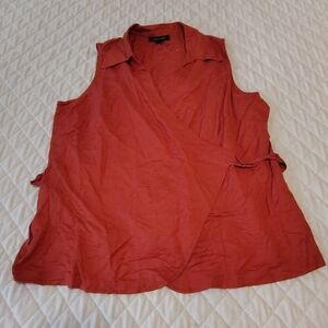 Ashley Stewart Terracotta Sleeveless Wrap Blouse,55%linen 45%Rayon